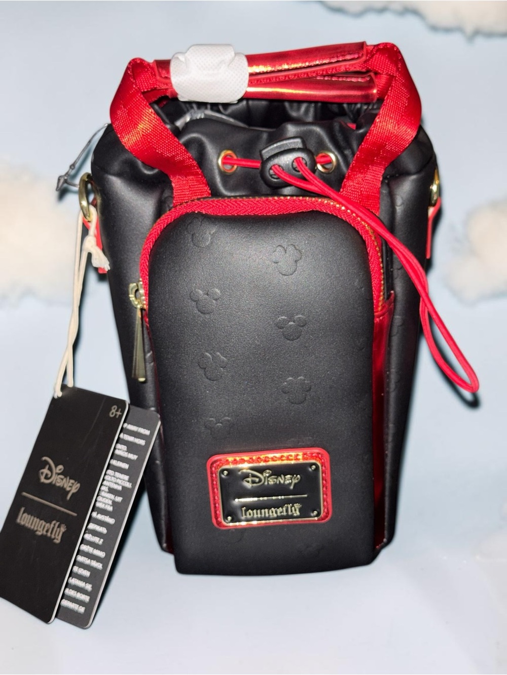 Loungefly Disney Minnie Mouse Metallic Red Embossed Water Bottle Crossbody Bag
